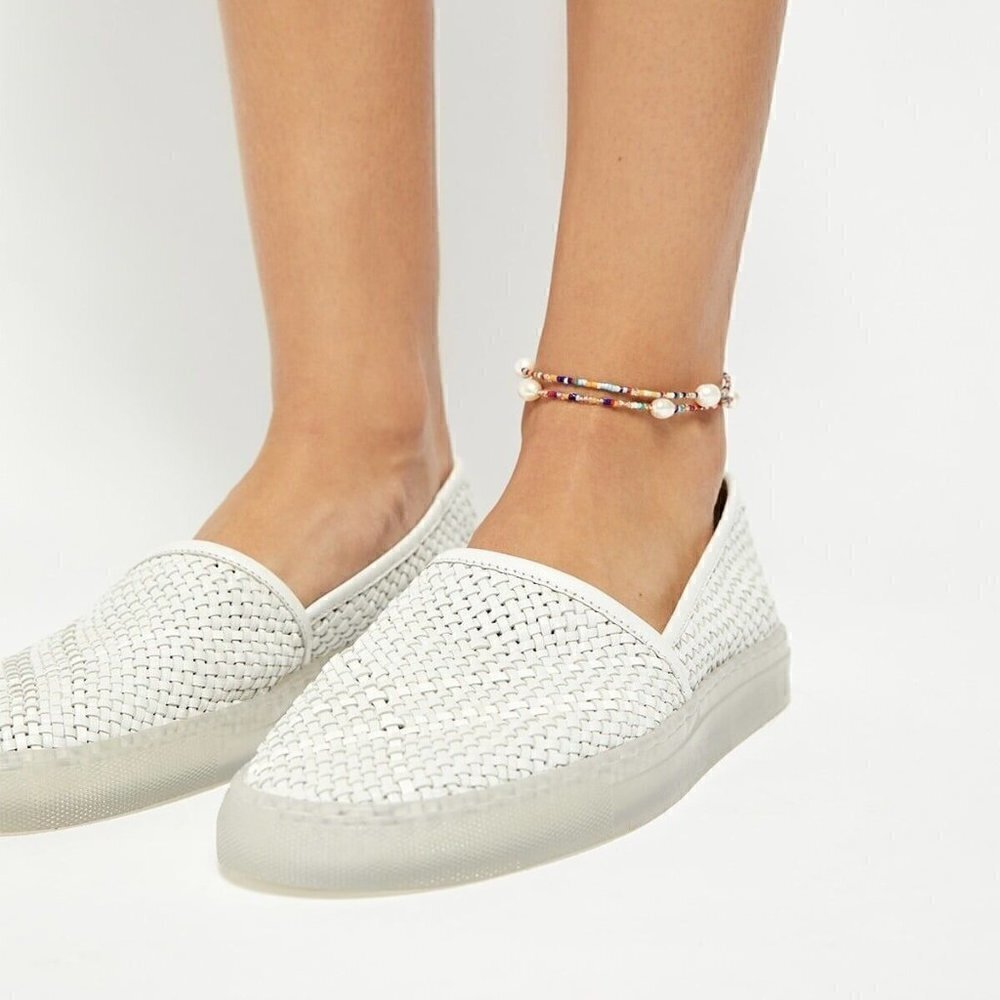 NEW Free People Women's Santorini Slip-On Sneaker White Combo Shoes Size 39 US 9